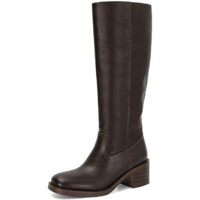 DOEYG Women's Banana Knee High Boots Square Toe Chunky Block Heel Tall Boots Wide Calf Fashion Comfortable Casual Pull on Long Boots
