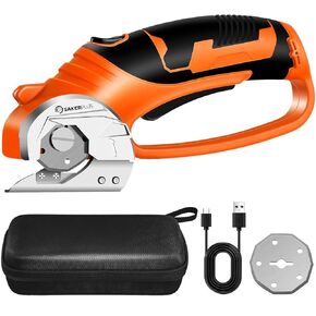 Cordless Electric Scissors,4V Rechargeable Cardboard Box Cutter Heavy Duty Fabric Scissor with Safety Lock & LED Light,Power Rotary Cutter for Leather Carpet Plastic Cutting,Sewing,Crafting