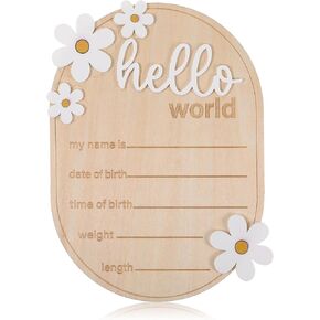 Wooden Hello World Newborn Sign, Flower Newborn Baby Announcement Sign, Nursery Decor Baby Welcome Sign, Baby Shower Hospital Birth Announcement Sign
