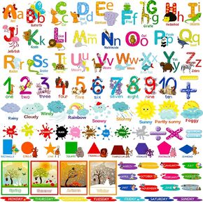 Chinco 9 Sheets Alphabet Wall Decals Educational Number Wall Stickers Colorful ABC Animal Learning Wall Decals Peel and Removable Stickers for Toddlers Classroom Nursery Bedroom (Cute)