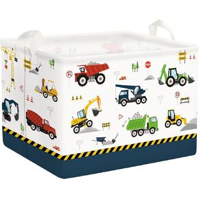 Clastyle Cartoon Construction Truck Shelf Basket Nursery Boy Room Car Decor Gift Basket Rectangle Bulldozer Excavator Basket Blue Clothes Books Toy Storage Cube