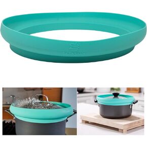 Silicone Liquid Spill Stopper - 9" to 10" Diameter with ½" Band - Boil Over Spill Stopper, Anti Spill Silicone Ring, Boil Over Watcher - Fits Most Pots and Pans, Food Grade Safe, Multi-Functional