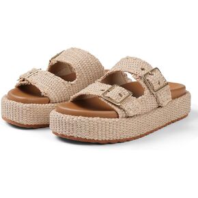 mikarka Raffia Platform Sandals for Women 2025: Resort Womens Sandals Comfortable - Summer Beach Sandals Buckle Straps Espadrilles Flatform Slides Mules