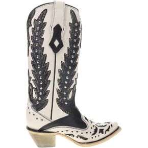 Corral Boots Womens Embroidered Studded Overlay Snip Toe Casual Boots Mid Calf Mid Heel 2-3" - Black, White