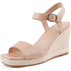 BCTEX COLL Women's Platform Wedge Espadrilles Sandals Comfortable Open Toe Ankle Strap Summer Casual Shoes Brown Black Nude