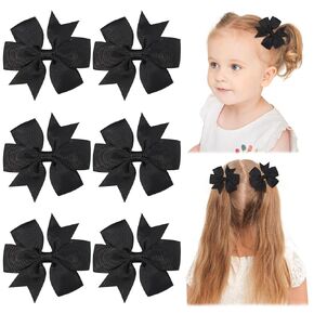 Choicbaby 3 Inches Hair Bows for Girls Pink Grosgrain Ribbon Pinwheel Hair Bows Clips Toddler Bows Hair Clips for Birthday Baby Shower Gifts 6 Pack Photo Props