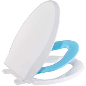 Elongated Toilet Seat with Built in Potty Training Seat, Potty Training Toilet Seat for Toddlers, Magnetic Kids Seat and Cover, Slow Close and Never Loosen, Fits both Adult and Child, Blue Elongated