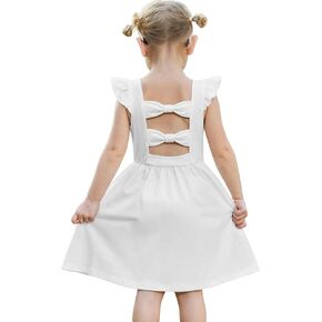 Arshiner Toddler Girls Dresses Flutter Sleeve Ruffle Back Bowknot Dress Kids Summer Casual Beach Sundress with Pockets 2-6T