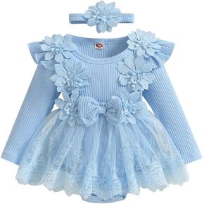 Baby Girl Romper Dress Newborn Dresses Infant Lace Ruffle Festival Clothes With Headband For 3 6 9 12 18 Months