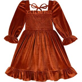 YOUNGER TREE Toddler Girls Fall Dress Winter Clothes Long Sleeve Velvet Dresses Princess Party Outfits