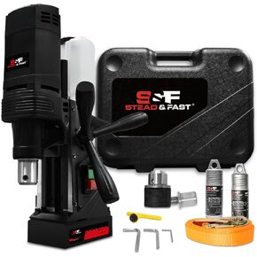 S&F STEAD & FAST Mag Drill Press Kit, 1100W Portable Magnetic Drill, 700 rpm No Load Speed, Max Depth of Cut 2", Max Boring Diameter 1-9/16", Carrying Case