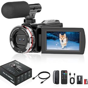 4K 60FPS Video Camera Camcorder with HDMI cable, 48MP Vlogging Camera for YouTube, 21X Zoom Digital Camera, Dual Lens Camera Recorder, Rotatable Screen Video Recorder with Mic, 2 Batteries &64GB Card