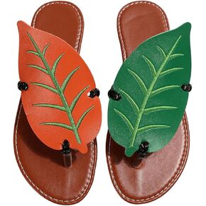 Women's Boho Leaf Appliques Thong Sandals Open Toe Outdoor Flip Flops Casual Slippers