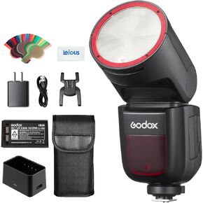 Godox V1-N V1N USA Version Camera Flash Speedlite Compatible for Nikon Cameras, 76Ws 2.4G TTL Li-ion Flash, 1/8000 HSS, 480 Full Power Shots, 1.5s Recycle Time, 10 Levels LED Modeling Lamp
