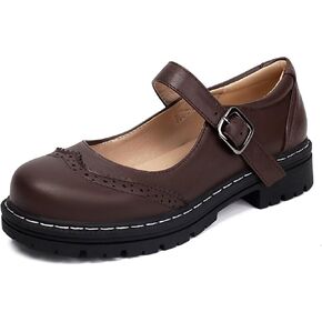 Mary Jane for Women Gothic Oxford Shoes - Thick Soled Heel, Ankle Tied, Round Toe for Casual Dresses, Work, and Campus Brown