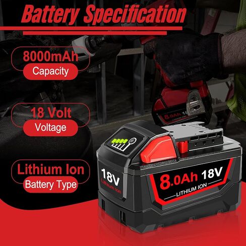 2 Pack 8.0Ah Battery Replacement for Milw M-18 Battery Compatible with Milw Battery 48-11-1815 48-11-1820 48-11-1828 48-11-1840 48-11-1850 48-11-1852 Fit for Milw Batteries Power Tools (2PCS-2) in Saudi Arabia