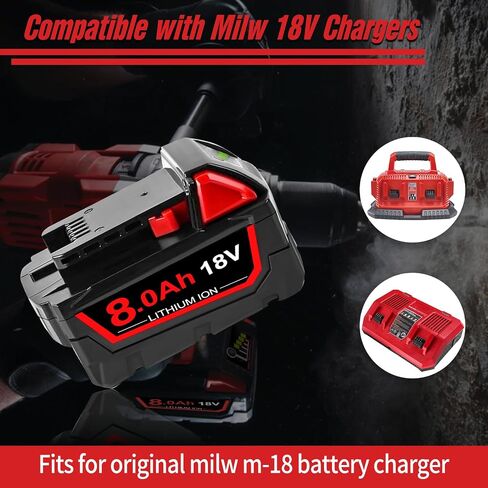 2 Pack 8.0Ah Battery Replacement for Milw M-18 Battery Compatible with Milw Battery 48-11-1815 48-11-1820 48-11-1828 48-11-1840 48-11-1850 48-11-1852 Fit for Milw Batteries Power Tools (2PCS-2) in Saudi Arabia