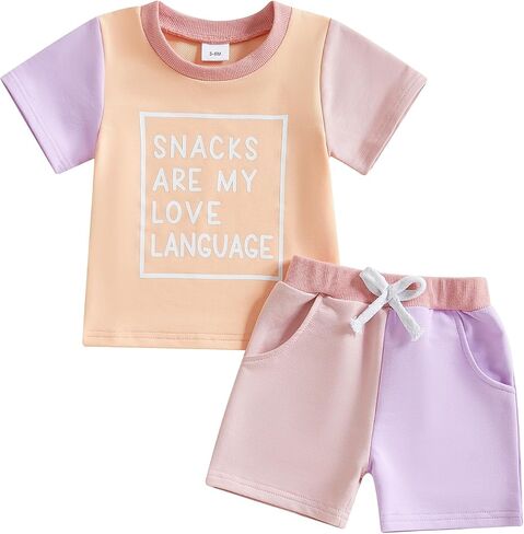 Toddler Baby Girl Summer Outfit Short Sleeve T Shirt Top Casual Shorts Set Infant Newborn Clothes 6 12 18 24 Month in Kuwait