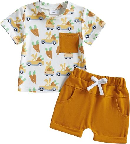 YINGISFITM Toddler Baby Boy Girl Easter Outfit Short Sleve Bunny Shirt Top Bunny Shorts Kids Easter Clothes Summer clothing in Saudi Arabia