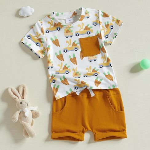 YINGISFITM Toddler Baby Boy Girl Easter Outfit Short Sleve Bunny Shirt Top Bunny Shorts Kids Easter Clothes Summer clothing in Saudi Arabia