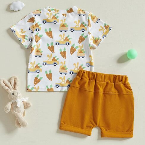 YINGISFITM Toddler Baby Boy Girl Easter Outfit Short Sleve Bunny Shirt Top Bunny Shorts Kids Easter Clothes Summer clothing in Saudi Arabia