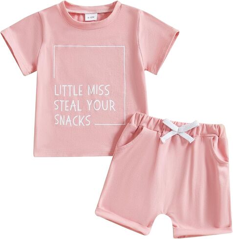 Toddler Baby Girl Summer Outfit Short Sleeve T Shirt Top Casual Shorts Set Infant Newborn Clothes 6 12 18 24 Month in Kuwait