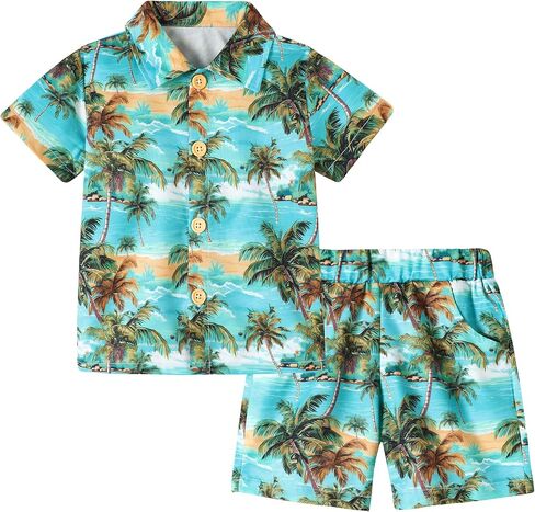 Zoerea Toddler Baby Boy Cloths Hawaiian Shorts مجموعات مطبوعة زر أسفل القميص والسراويل القصيرة Summer Beach Comple in Kuwait