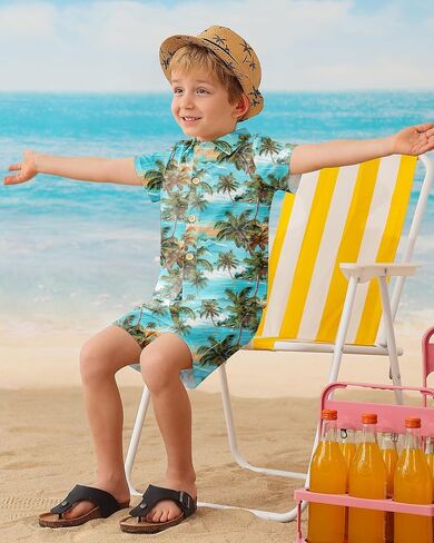 Zoerea Toddler Baby Boy Cloths Hawaiian Shorts مجموعات مطبوعة زر أسفل القميص والسراويل القصيرة Summer Beach Comple in Kuwait