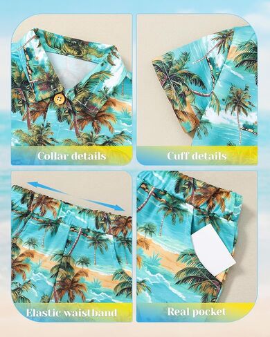 Zoerea Toddler Baby Boy Cloths Hawaiian Shorts مجموعات مطبوعة زر أسفل القميص والسراويل القصيرة Summer Beach Comple in Kuwait
