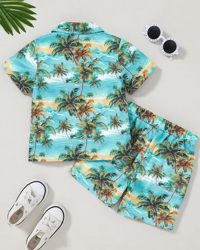 Zoerea Toddler Baby Boy Cloths Hawaiian Shorts مجموعات مطبوعة زر أسفل القميص والسراويل القصيرة Summer Beach Comple in Kuwait