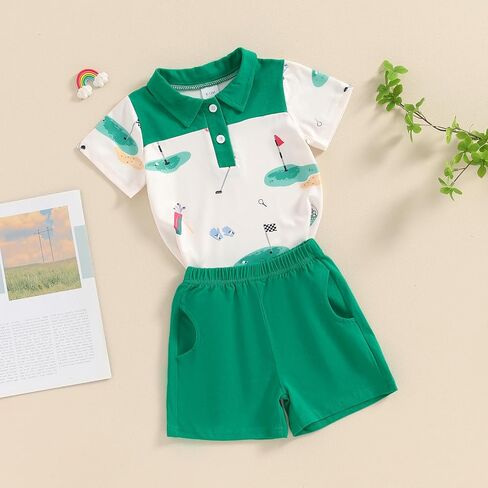 Toddler Baby Boy Summer Clothes Golf Cart Embroidery Lapel Tshirt Tops Golf Shorts Set Infant Sweatsuit Outfits in Kuwait
