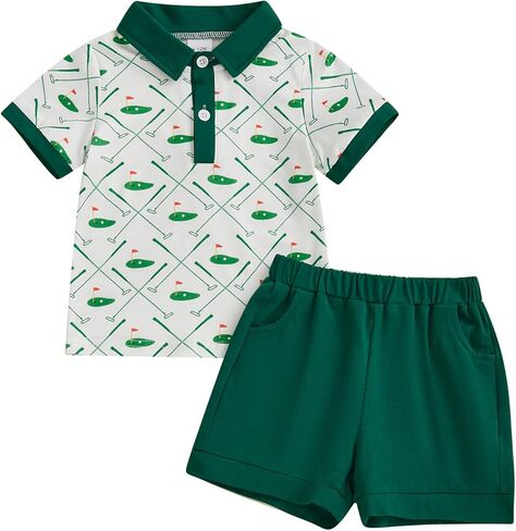 Toddler Baby Boy Summer Clothes Golf Cart Embroidery Lapel Tshirt Tops Golf Shorts Set Infant Sweatsuit Outfits in Kuwait