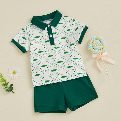 Toddler Baby Boy Summer Clothes Golf Cart Embroidery Lapel Tshirt Tops Golf Shorts Set Infant Sweatsuit Outfits in Kuwait