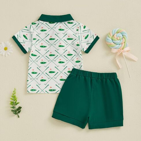 Toddler Baby Boy Summer Clothes Golf Cart Embroidery Lapel Tshirt Tops Golf Shorts Set Infant Sweatsuit Outfits in Kuwait