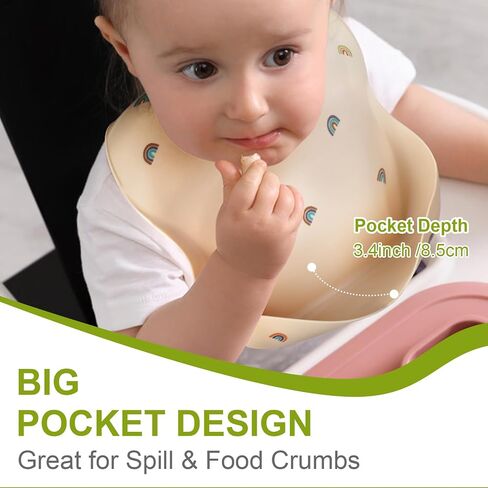 Accmor Silicone Baby Bibs, Waterproof Soft Bibs for Baby Girls Boys Feeding Eating, Silicone Baby Bibs with Large Pocket in Kuwait