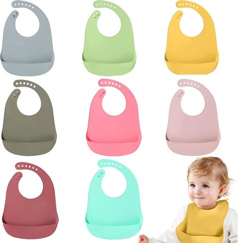 8 PCS Baby Bibs Silicone Baby Bibs لتناول المرايل الناعمة المقاومة للماء للرضع والأطفال الصغار in Saudi Arabia