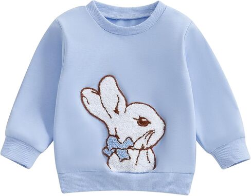 Toddler Baby Boy Girl Easter Outfit Bunny Embroidery Sweatshirt Long Sleeve Pullovers Sweater Shirt Tops Clothes in Saudi Arabia