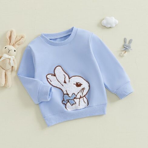 Toddler Baby Boy Girl Easter Outfit Bunny Embroidery Sweatshirt Long Sleeve Pullovers Sweater Shirt Tops Clothes in Saudi Arabia