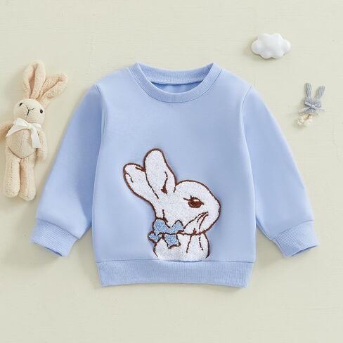 Toddler Baby Boy Girl Easter Outfit Bunny Embroidery Sweatshirt Long Sleeve Pullovers Sweater Shirt Tops Clothes in Saudi Arabia