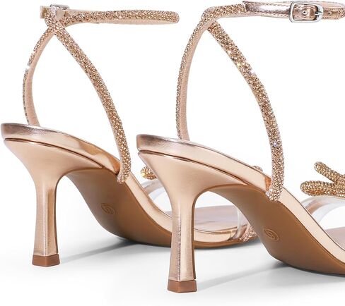 DREAM PAIRS Women's Double Bowknots Heels Open Square Toe Ankle Strap Crystal Rhinestone Dress Sandals for Party Wedding in Saudi Arabia