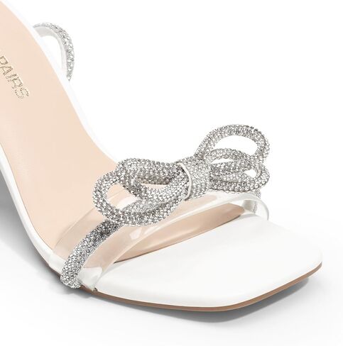 DREAM PAIRS Women's Double Bowknots Heels Open Square Toe Ankle Strap Crystal Rhinestone Dress Sandals for Party Wedding in Saudi Arabia