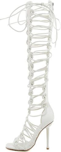 STUPMARY Women Peep Toe Sandals Cut-outs Cross-tied Lace Up High Heeled Gladiator Sandals Zipper Over The Knee Bootie Summer in Saudi Arabia