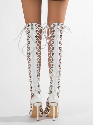 STUPMARY Women Peep Toe Sandals Cut-outs Cross-tied Lace Up High Heeled Gladiator Sandals Zipper Over The Knee Bootie Summer in Saudi Arabia