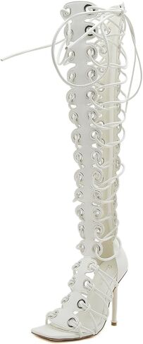 STUPMARY Women Peep Toe Sandals Cut-outs Cross-tied Lace Up High Heeled Gladiator Sandals Zipper Over The Knee Bootie Summer in Saudi Arabia