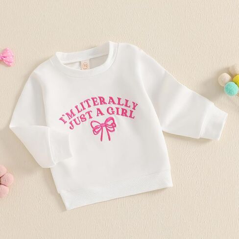 Toddler Baby Girl Sweatshirt I'm Literally Just A Girl Bow Embroidery Long Sleeve Pullover Cute Spring Fall Clothes in Kuwait