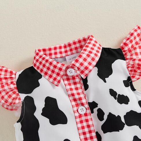 Lefyira Toddler Cowgirl Jean Outfit Cow Print Button Up قميص طفلة تعليق اللباس القوس جينز مجموعة ملابس غربية الملابس in Kuwait