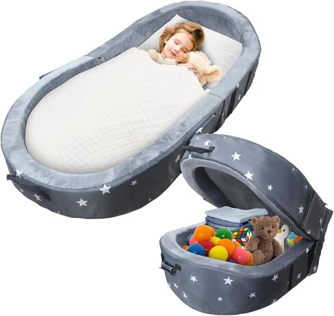 2in1 Portable Toddler Floor Bed, Foldable Toddler Travel Bed, Kids Floor Cot with Washable Fitted Sheet for Outdoor Camping Napping, Easy to Carry in Kuwait