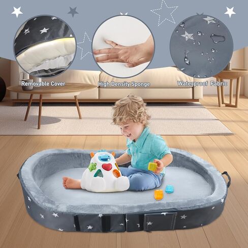 2in1 Portable Toddler Floor Bed, Foldable Toddler Travel Bed, Kids Floor Cot with Washable Fitted Sheet for Outdoor Camping Napping, Easy to Carry in Kuwait