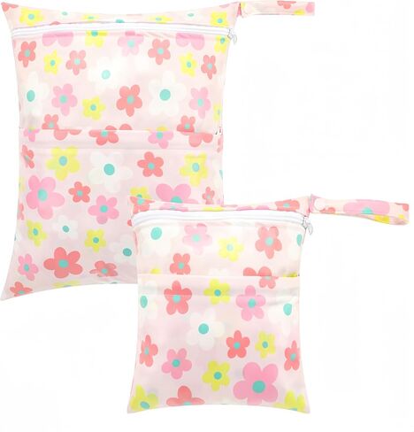 2-Pack Baby Wet Dry Bags Waterproof Reusable Diaper Bags with Two Zippered Pockets Travel Beach Pool Gym and Yoga Bag for Cloth Diapers Wet Clothes Swimsuits and Breast Pump Parts in Saudi Arabia