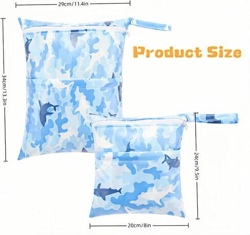 2-Pack Baby Wet Dry Bags Waterproof Reusable Diaper Bags with Two Zippered Pockets Travel Beach Pool Gym and Yoga Bag for Cloth Diapers Wet Clothes Swimsuits and Breast Pump Parts in Saudi Arabia